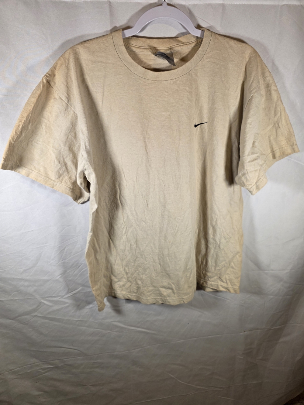 Nike Beige Short-Sleeve Crewneck T-Shirt with Black Swoosh